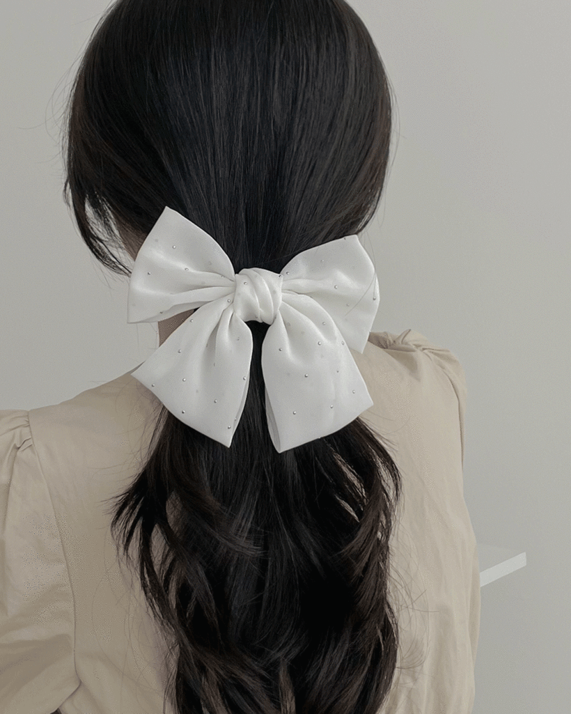 mini stone ribbon hair-clip